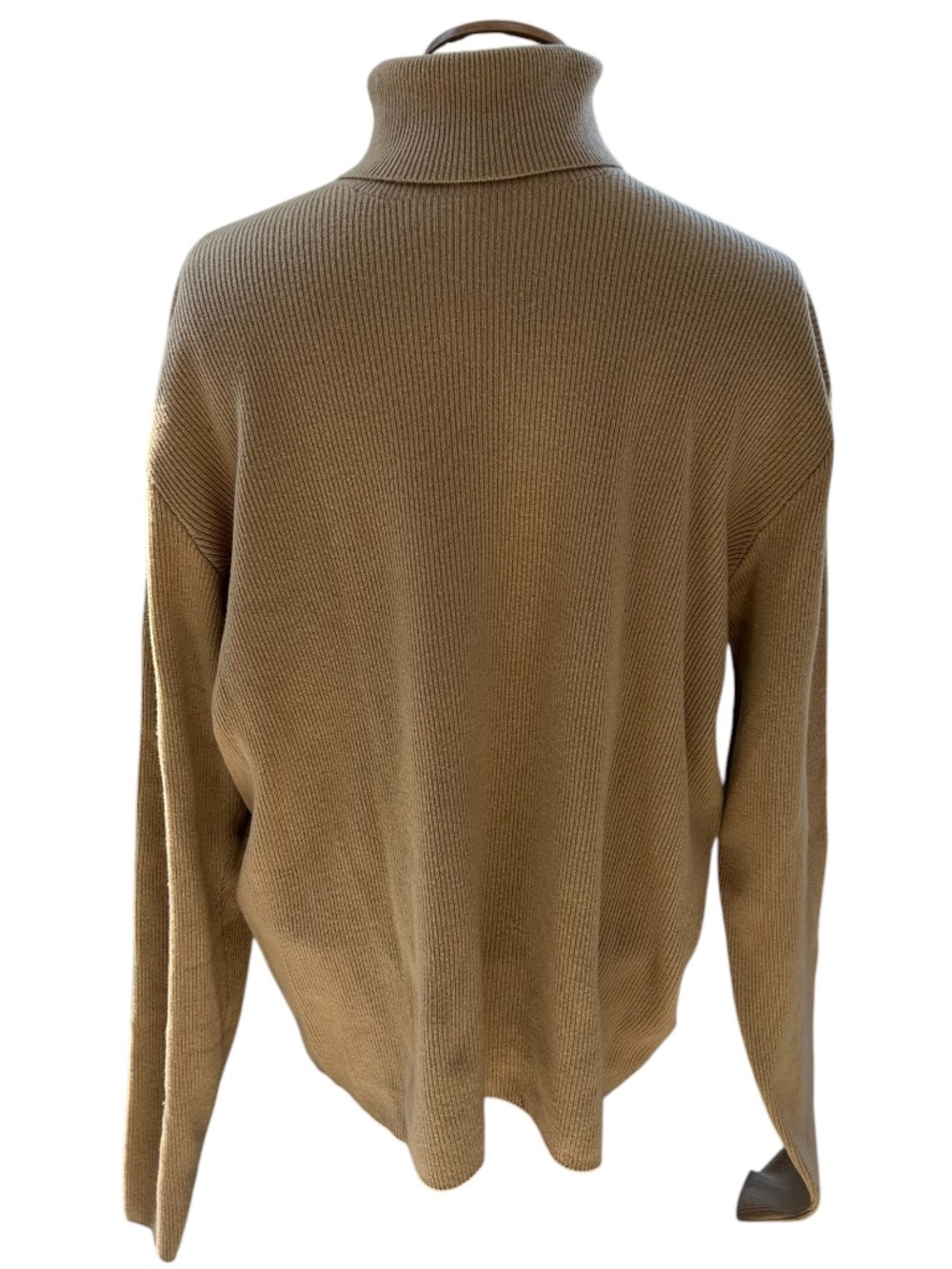 POLO Ralph Lauren camel khaki ribbed 100% CASHMERE turtle neck sweater L no flaw